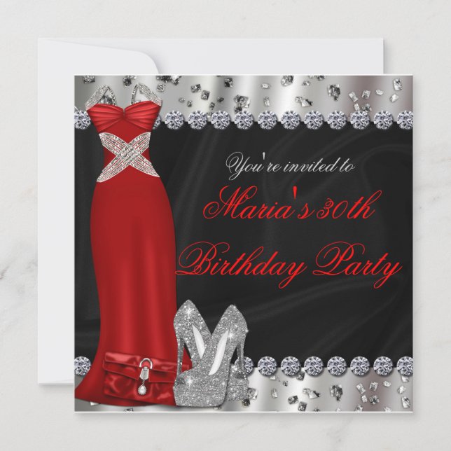 Invitation de soirée en robe rouge argentée formel (Devant)
