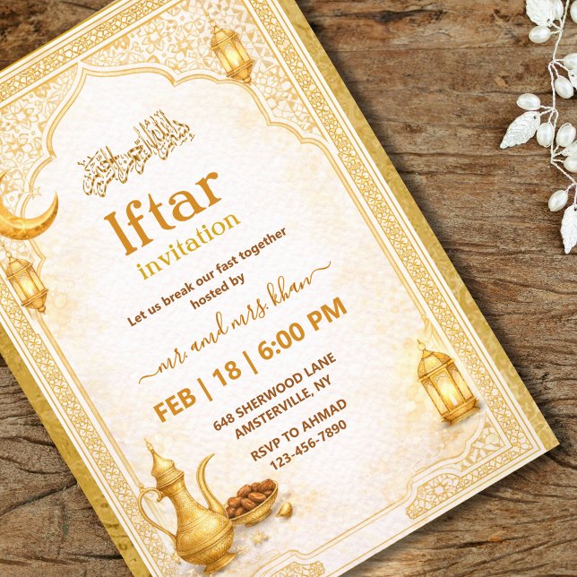 Invitation de soirée Iftar à écriture dorée et bla (Créateur téléchargé)