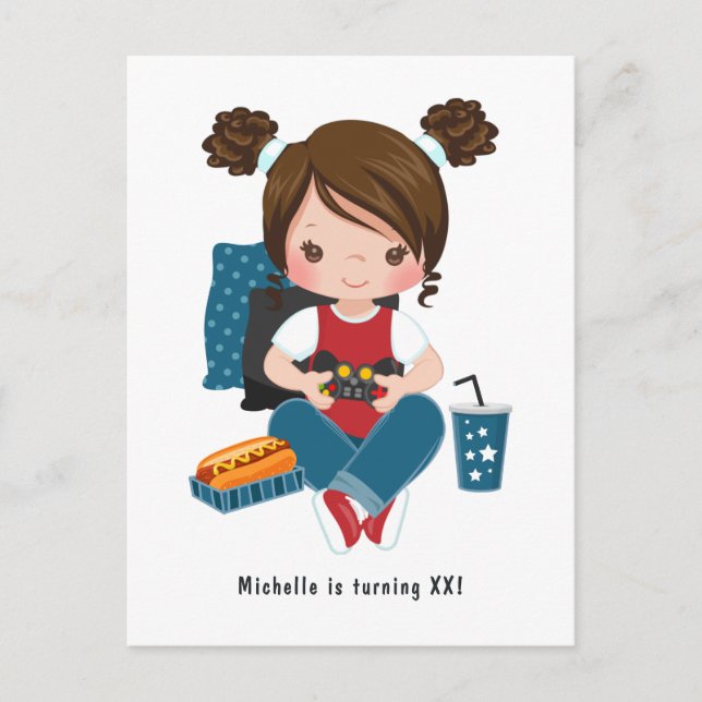 Invitation de soirée jeu vidéo pour filles (Devant)