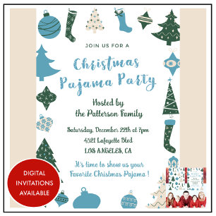 Invitation de soirée pyjama pour adultes vert bleu