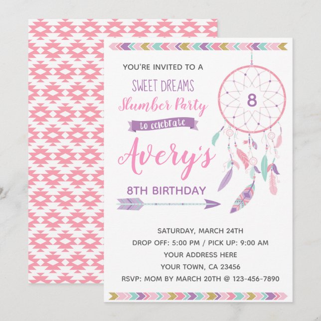 Invitation de soirée pyjamas de Dreamcatcher (Devant / Derrière)