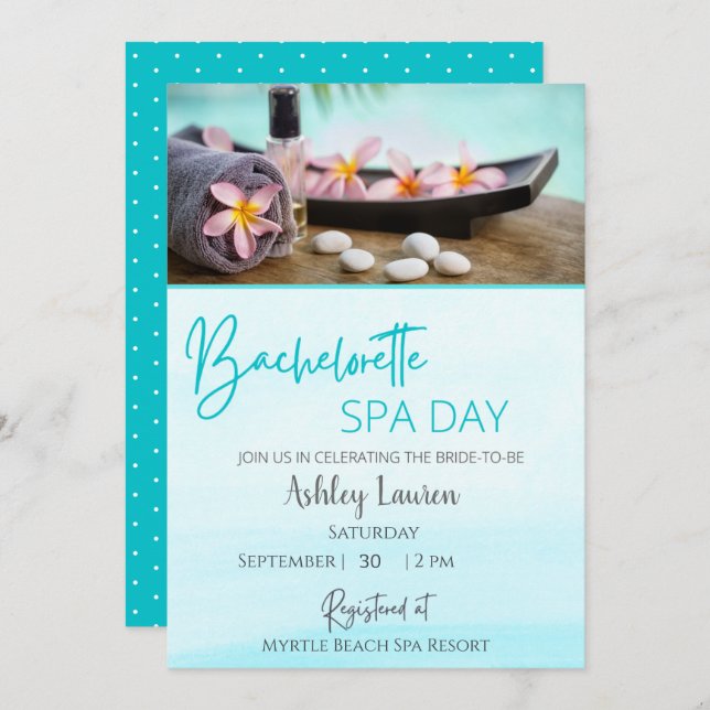 Invitation de Spa Bleu pour Enterrement de Vie de  (Devant / Derrière)