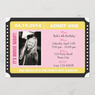 Invitation de style de billet avec la photo - rose