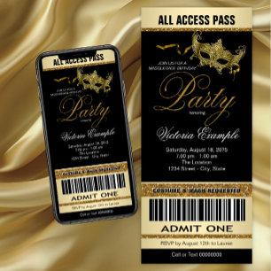 Invitation de style de billet de Mascarade de l'Or