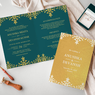 Invitation de style indien Turquoise Gold Mariage 