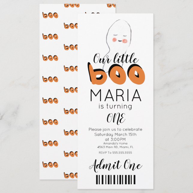 Invitation de style ticket fantôme mignon pour soi (Devant / Derrière)