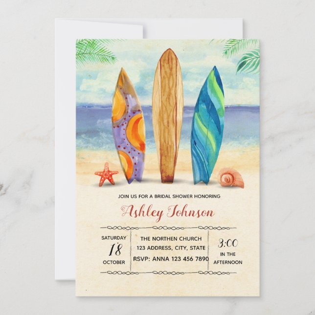 Invitation de surf d'aquarelle (Devant)