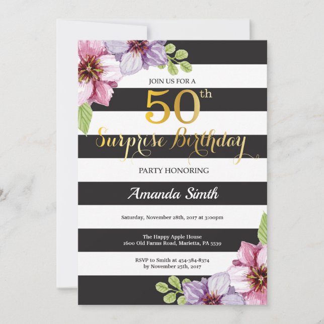 Invitation de surprise 50e anniversaire Femmes flo (Devant)