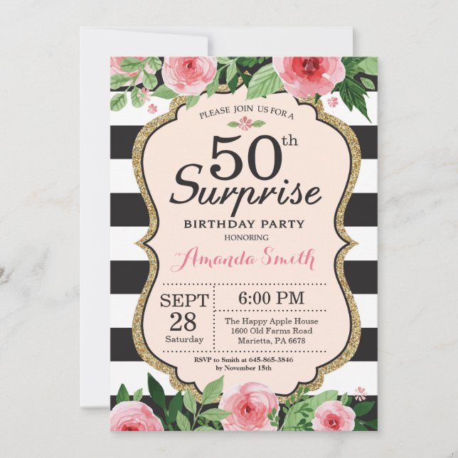 Invitation de surprise 50e anniversaire Femmes flo (Devant)