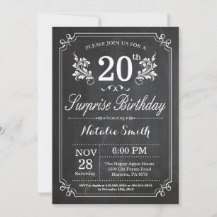 Invitation de surprise d'anniversaire de 20 ans su