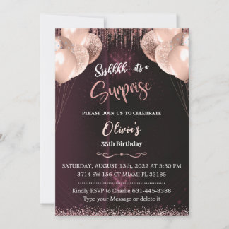 Invitation de surprise d'anniversaire rose gold po
