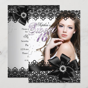 Invitation de Sweet 16 en dentelle violette noire 
