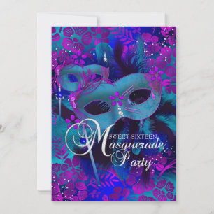 Invitation de Sweet 16 Mascarade Florale Violette