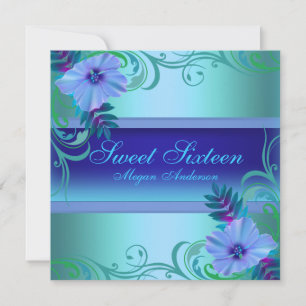 Invitation de Sweet sixteen à fleurs bleu vibrant