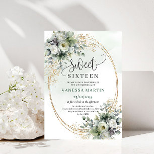 Invitation de Sweet Sixteen aquarelle vert poussié