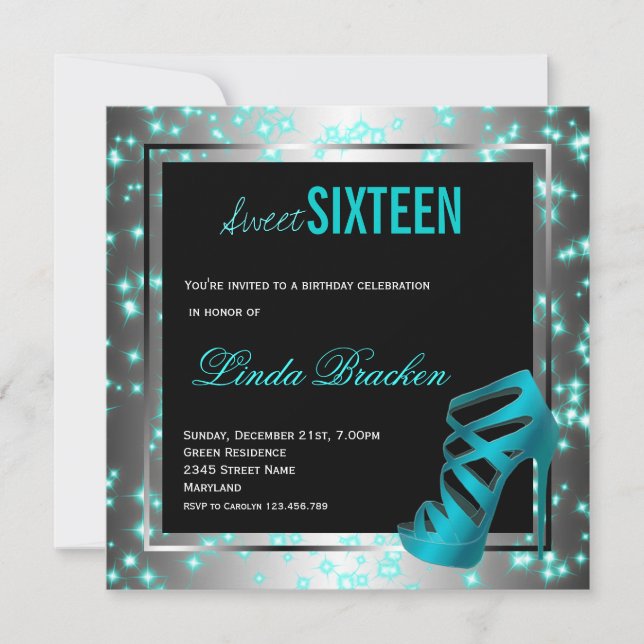 Invitation de Sweet sixteen de haut niveau de Glam (Devant)