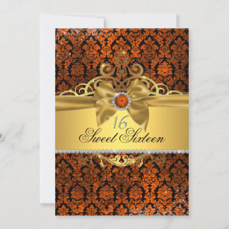 Invitation de Sweet sixteen en cuivre or Damask