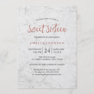 Invitation de Sweet Sixteen en marbre faux or rose