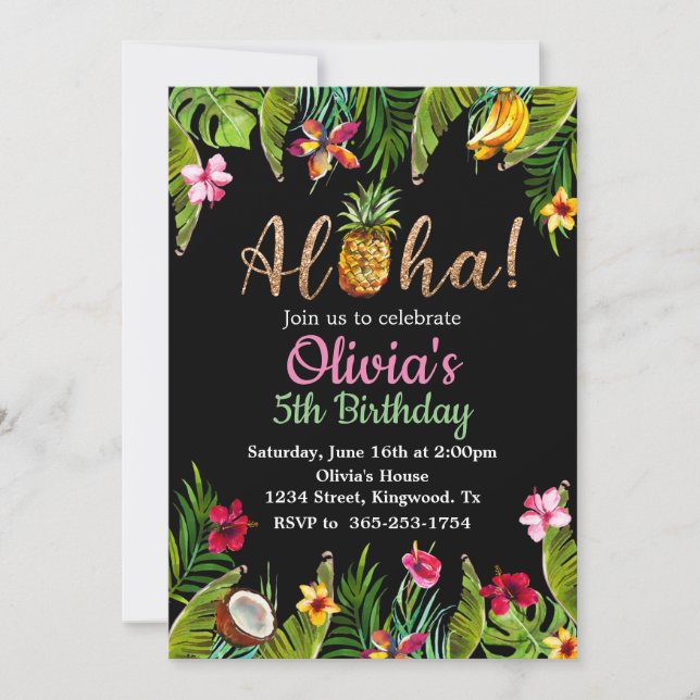 Invitation de tableau de bord tropical Aloha (Devant)