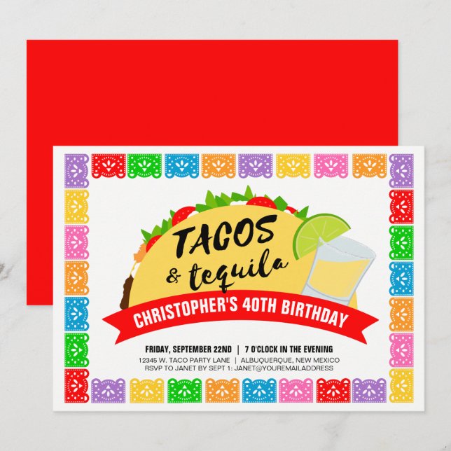 Invitation de Tacos et Tequila Party (Devant / Derrière)