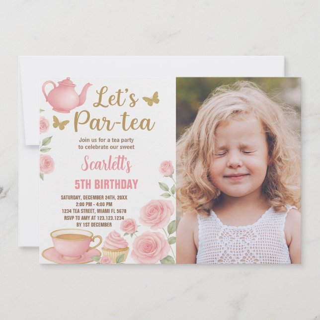 Invitation de Tea Party pour fille éditable avec p (Devant)