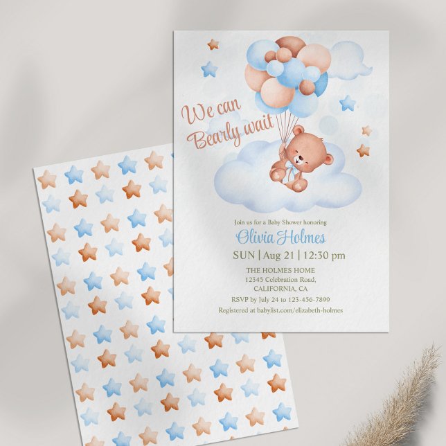 Invitation de Teddy Bear dans le Baby shower du ci (Teddy Bear in the Sky Baby Shower Invitation on table)