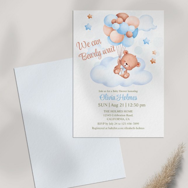 Invitation de Teddy Bear dans le Baby shower du ci (Teddy Bear in the Sky Baby Shower Invitation on table)