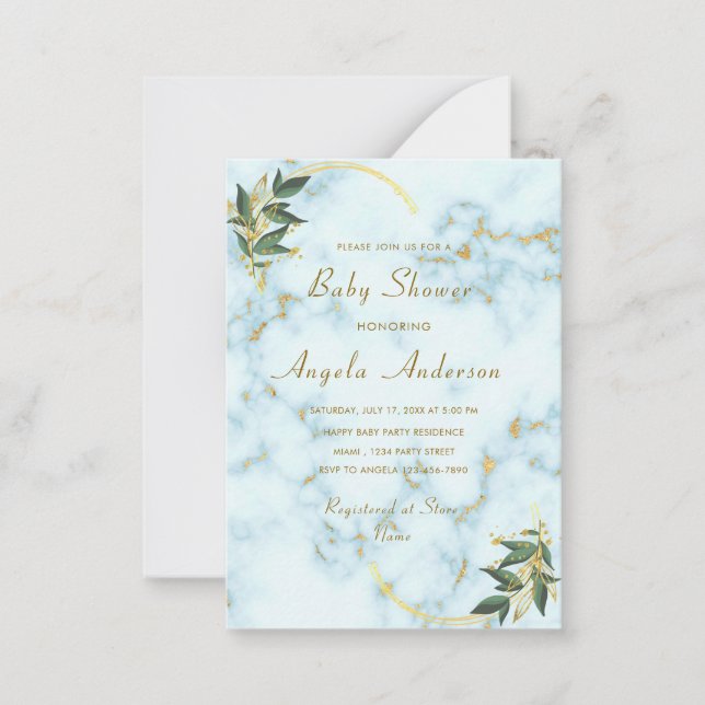 Invitation de Template de Baby Shower en Marbre Bl (Devant)