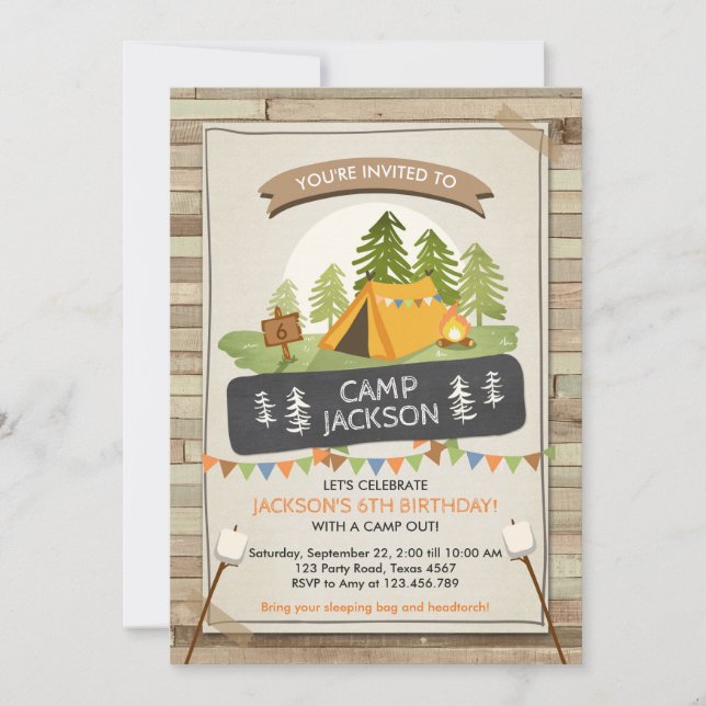 Invitation de tente de camping Anniversaire Camp d (Devant)