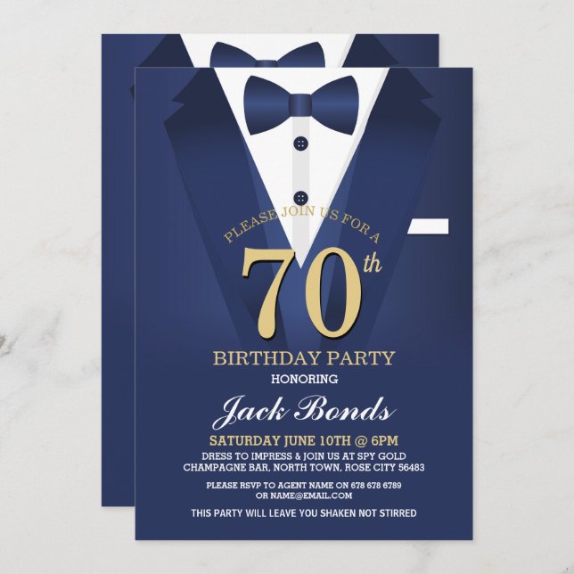 Invitation de tenue de soirée noire pour 70e anniv (Devant / Derrière)