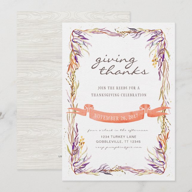 Invitation de Thanksgiving (Devant / Derrière)