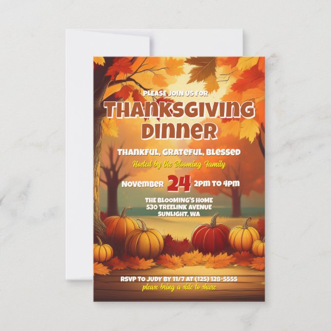 Invitation de Thanksgiving coloré (Devant)