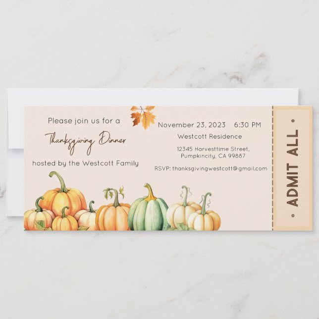 Invitation de Thanksgiving, Invitation du dîner de (Devant)
