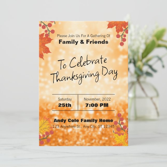 Invitation de Thanksgiving modifiable Fleur Élégan (Debout devant)