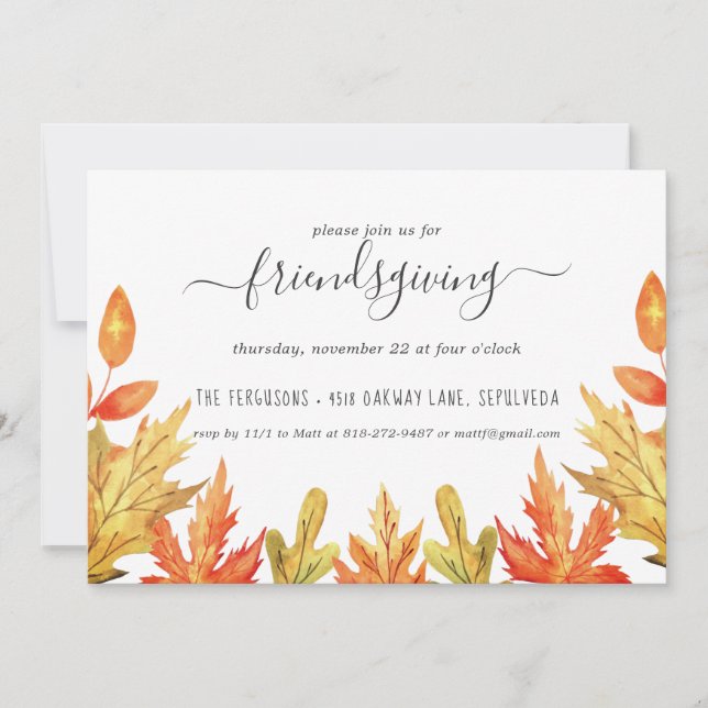 Invitation de Thanksgiving pour la fête des amis a (Devant)