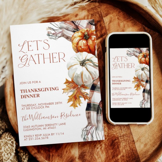 Invitation de Thanksgiving - Rassemblons-nous (Cozy Thanksgiving Invitation - Let's Gather)