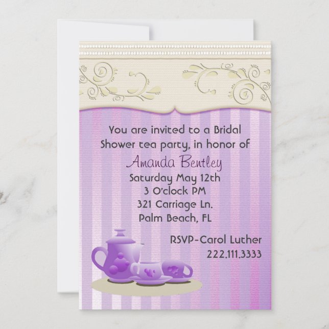 Invitation de thé de Fête de la mariée de lavande (Devant)