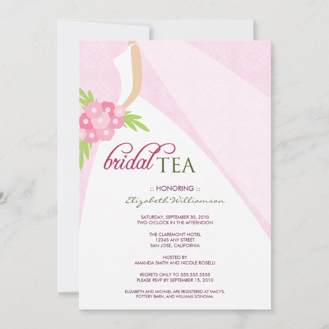 Invitation de thé de Fête de la mariée de robe de (Devant)