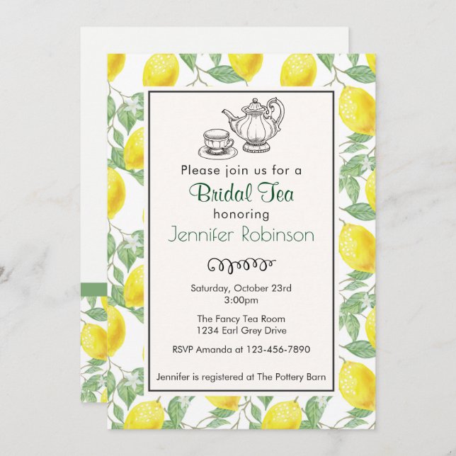 Invitation de thé Motif de citron jaune (Devant / Derrière)