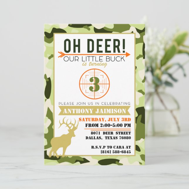 Invitation de thème de chasse Oh Deer Camo Couleur (Debout devant)