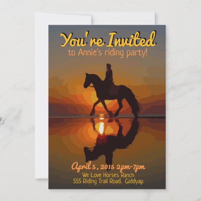 Invitation de thème de cheval. Partie d'équitation (Devant)