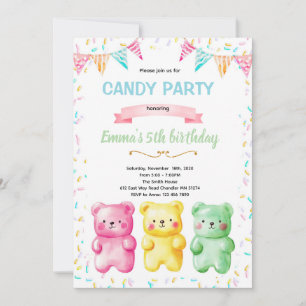 Invitation de thème de fête d'ours gommé mignon