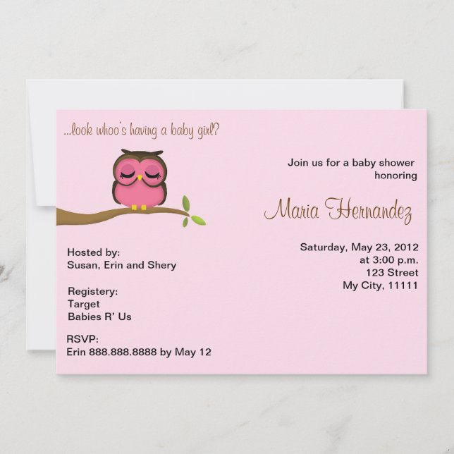 Invitation de thème de hibou de bébé (Devant)