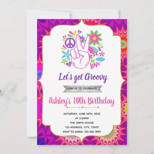 invitation de thème de l'anniversaire 60s (Devant)