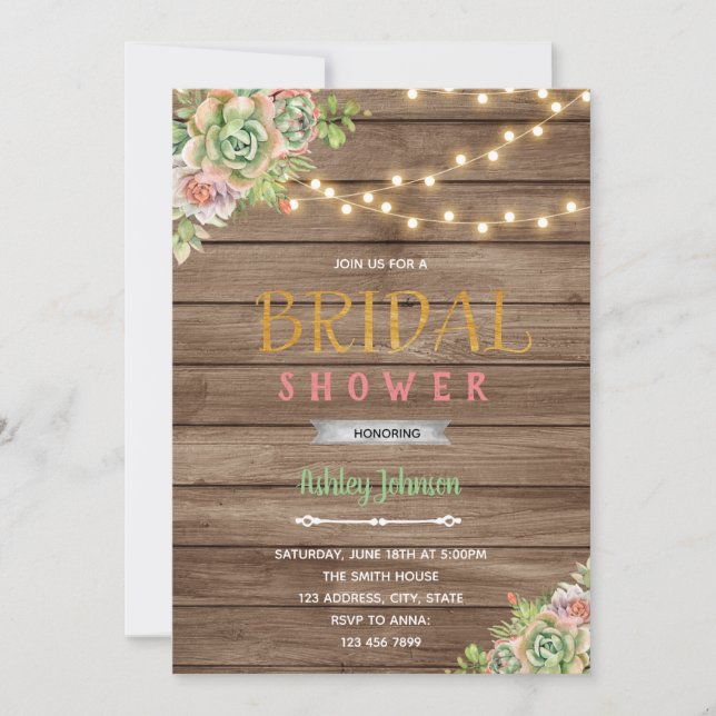 Invitation de thème de mariage succulent (Devant)