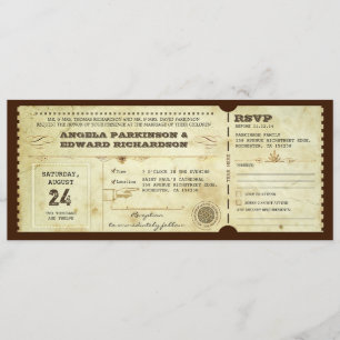 Invitation de ticket vintage mariage avec concepti
