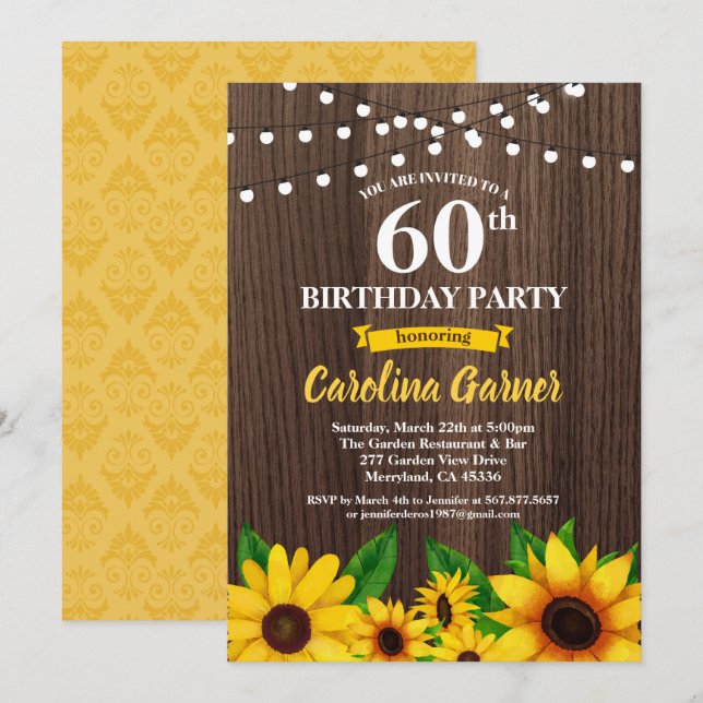 Invitation de tournesol 60e anniversaire. Tout âge (Devant / Derrière)
