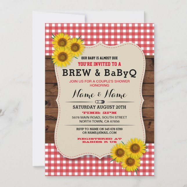 Invitation de tournesol rouge du Baby shower Brew  (Devant)