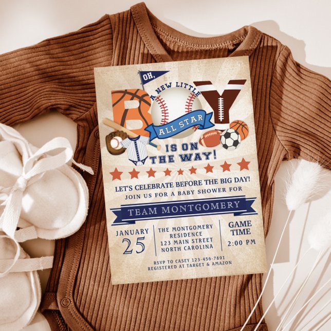 Invitation de tout Baby shower de garçon Star Spor (Créateur téléchargé)