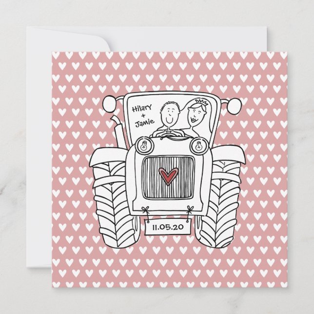 Invitation de tracteur de Mariage campagnard perso (Devant)